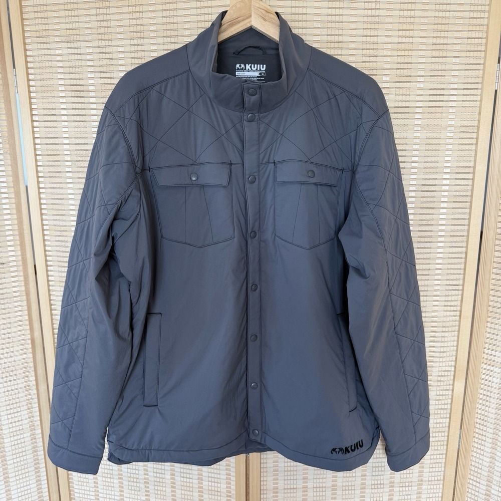 Kuiu Mens Base Camp Quilted Puffer Snap Shirt Jacket XL Grey Insulated Packable
